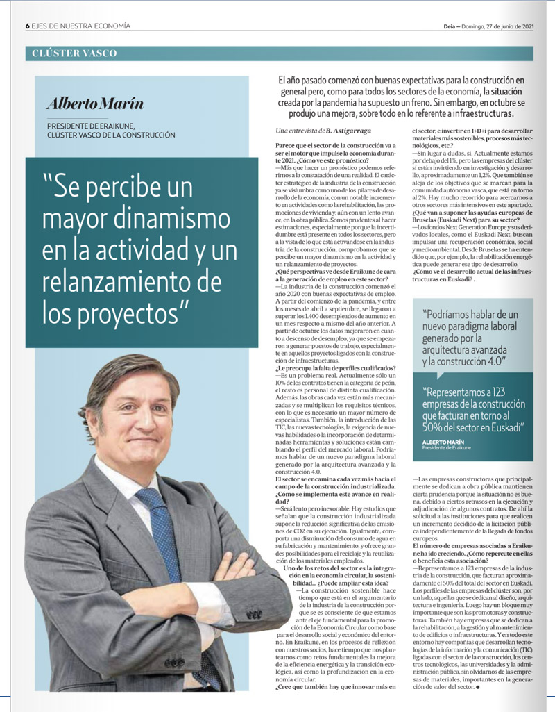 Alberto Marín: "Se percibe un mayor dinamismo en la actividad y un relanzamiento de los proyectos"