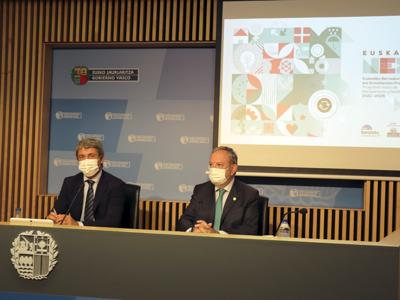 El Consejero Pedro Azpiazu y el Viceconsejero Jordi Campàs, ofrecieron detalles de las cuantías del Mecanismo de Recuperación y Resiliencia.